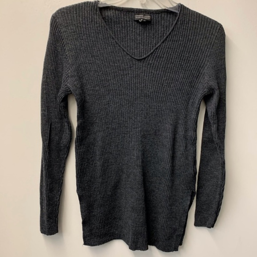 Adrienne Vittadini merino 100% gray‎ wool sweater